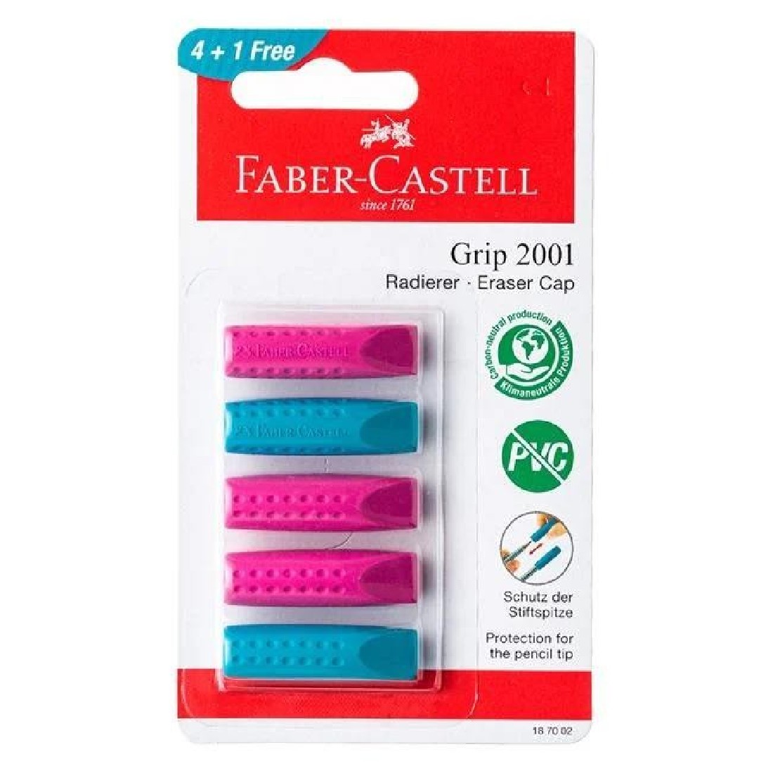 Faber-Castell Γόμα Grip Eraser Cap 4+1 Δώρο 12308050