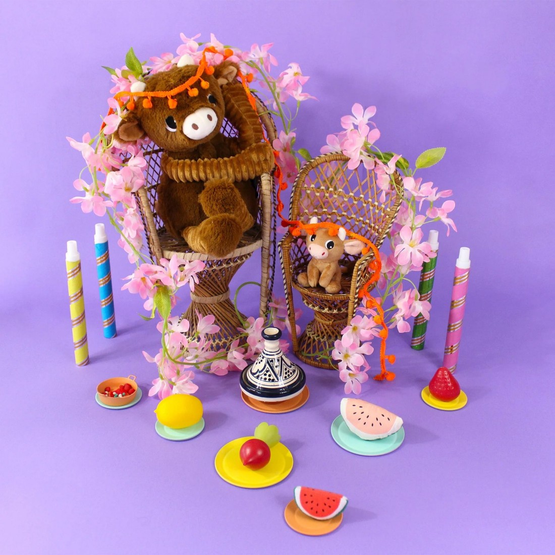 Hindou brown sugar cow soft toy mom and her baby Les Ptipotos 76050 Les Deglingos.