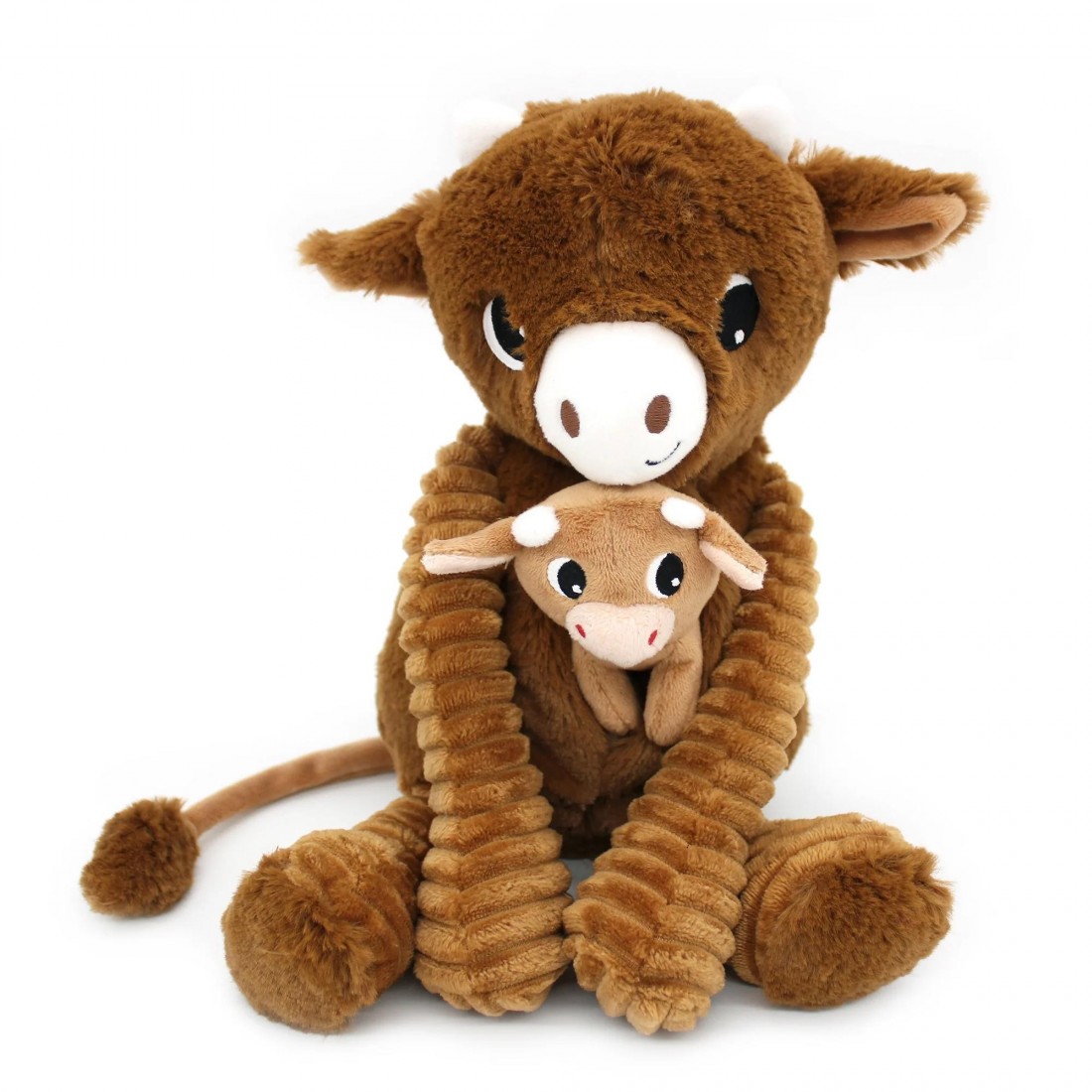 Hindou brown sugar cow soft toy mom and her baby Les Ptipotos 76050 Les Deglingos.