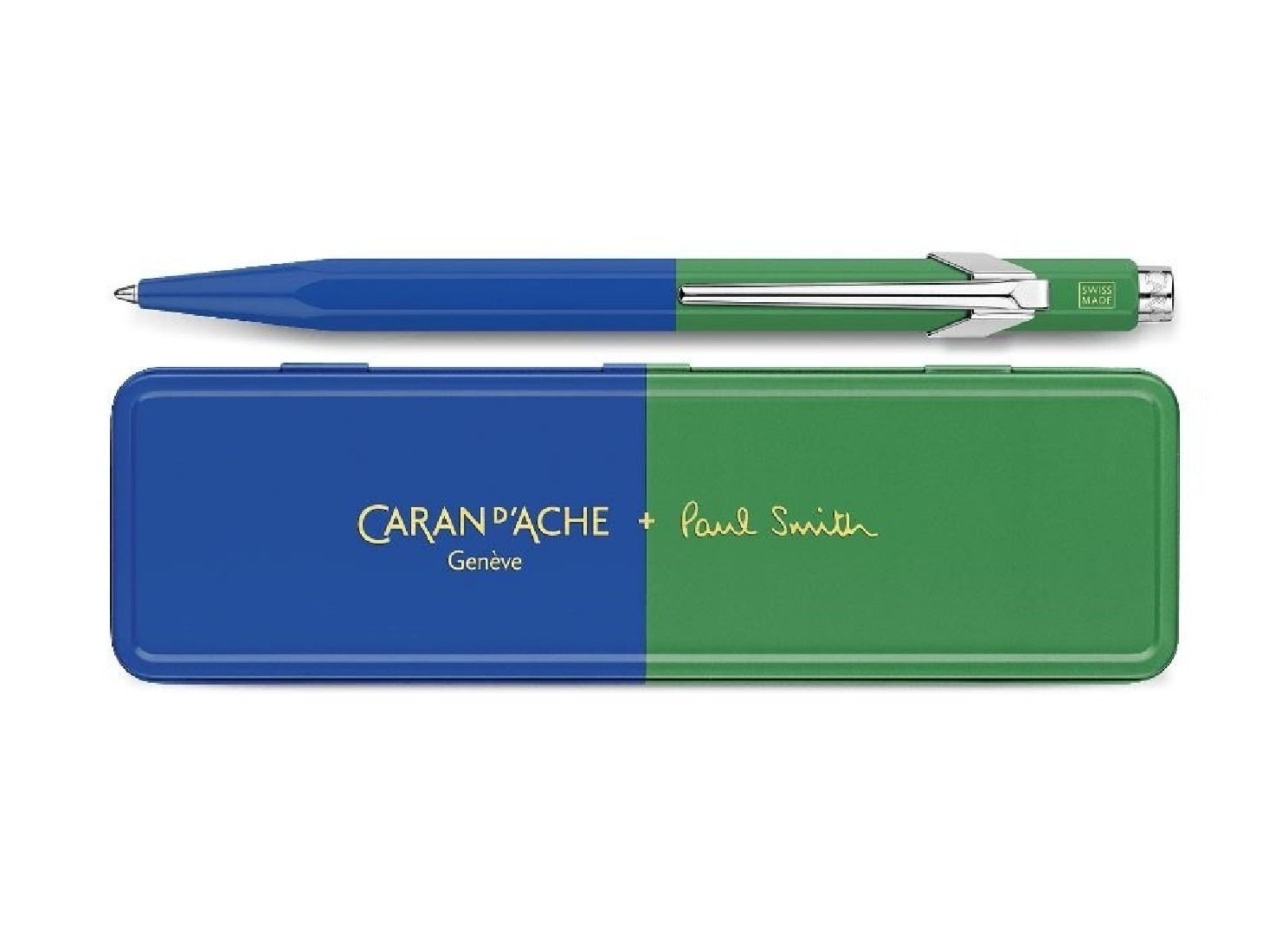 CARAN DACHE 849 Paul Smith Cobalt Blue and Emerald Green ballpoint pen, with holder 849.338