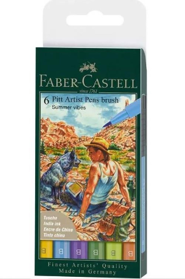 Faber Castell Pitt Artist Pen Brush India ink pen, wallet of 6 Summer vibe 167178