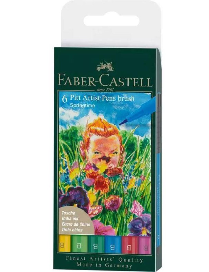 Faber Castell Pitt Artist Pen Brush India ink pen, wallet of 6 Springtime 167177
