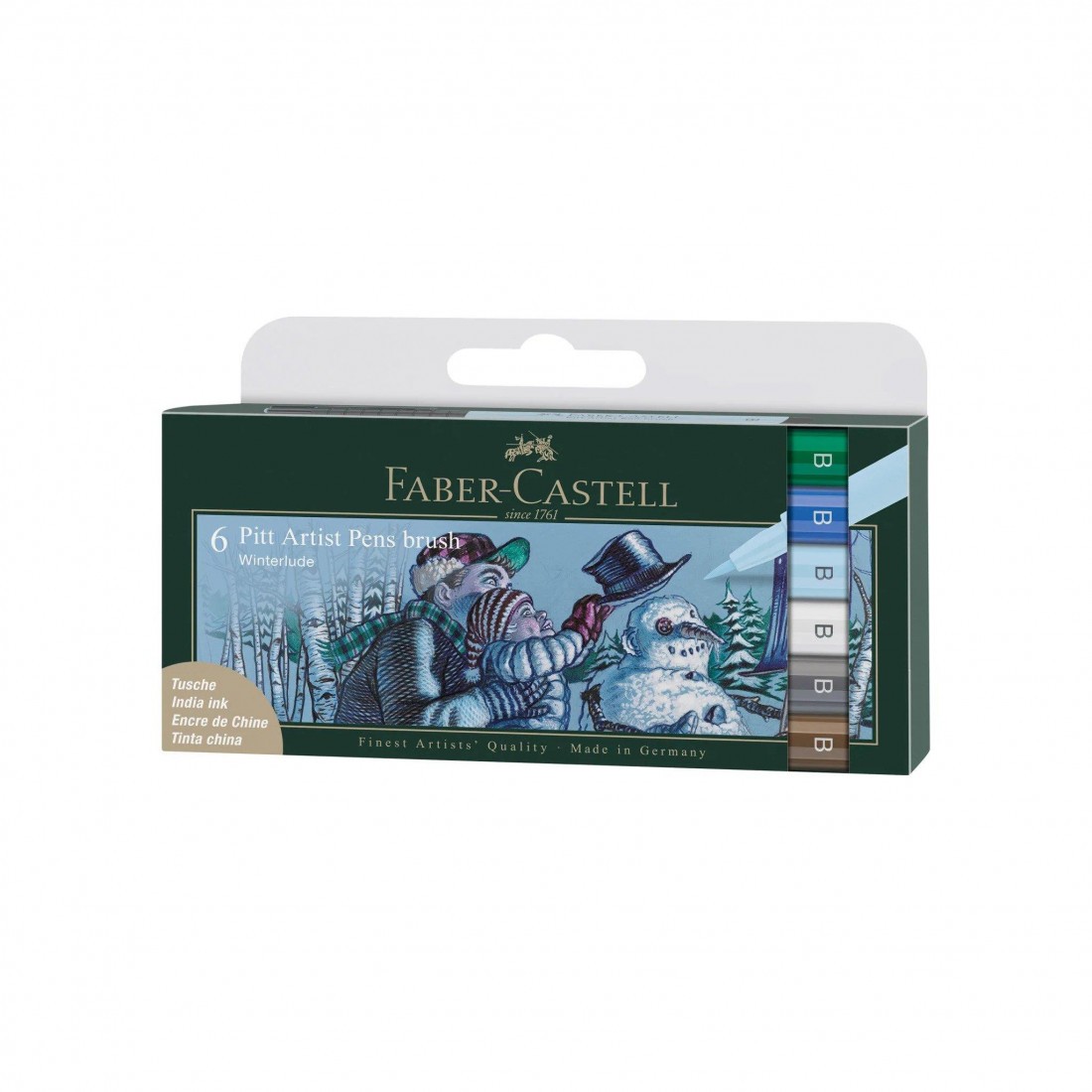 Faber Castell Pitt Artist Pen Brush India ink pen, wallet of 6, Winterlude 167176