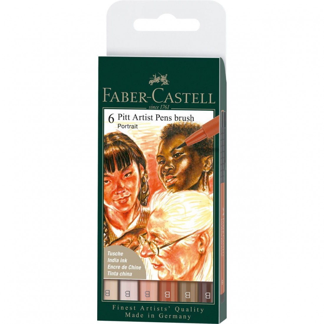 Faber Castell Pitt Artist Pens Brush Portrait - Wallet of 6 167167