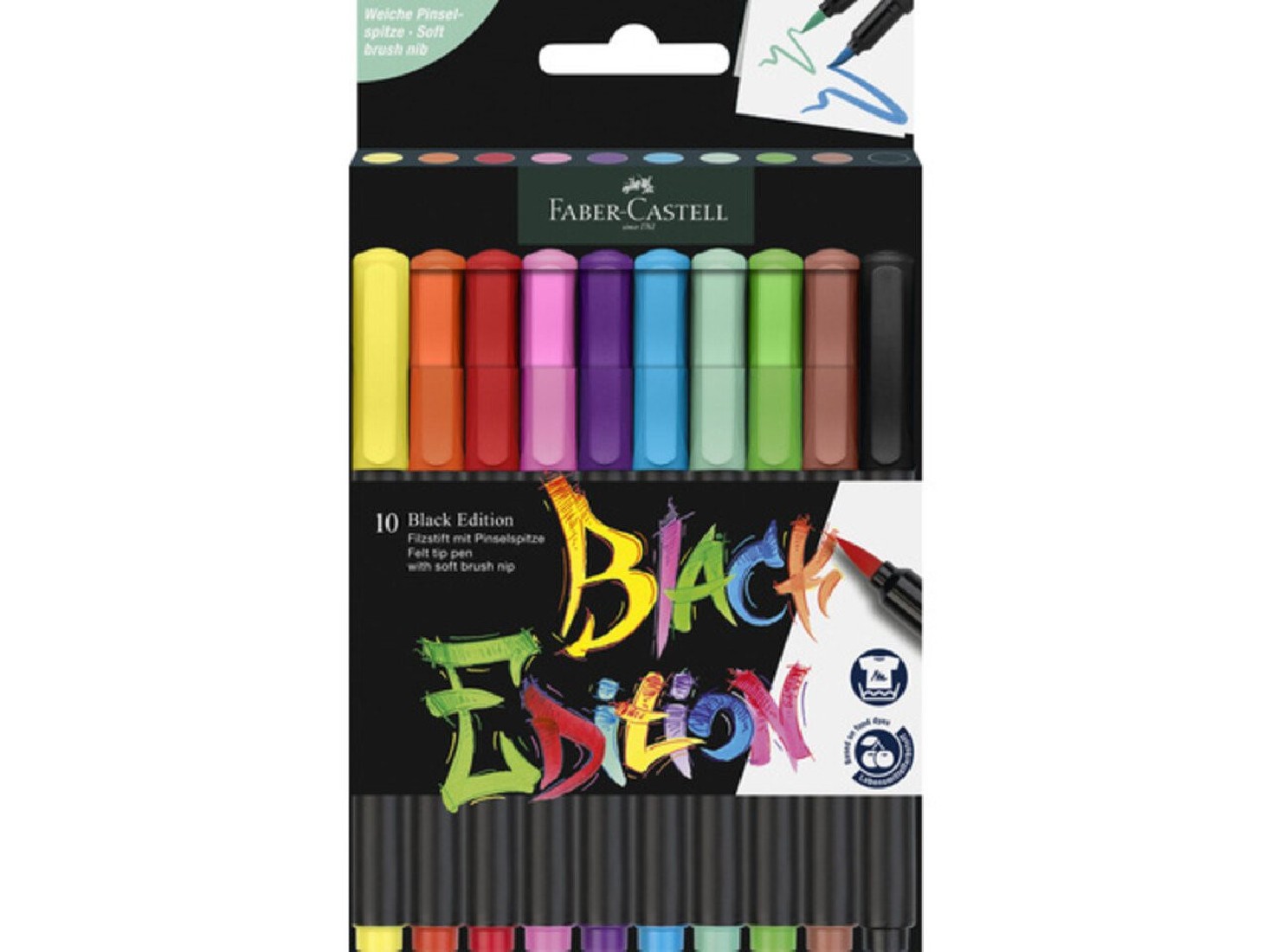 Faber Castell, Black Edition Brush Pen,  Box of 10, 116451