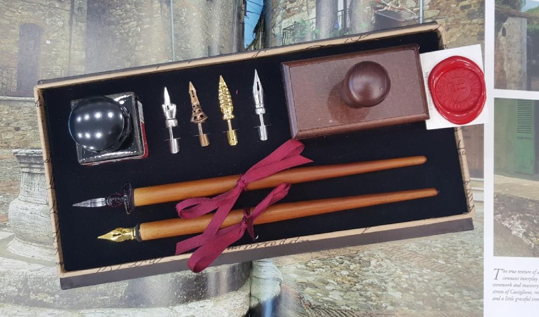 Francesco Rubinato art set 263 με 2 ξύλινους κονδυλοφόρους λαβή με στυπόχαρτο και μπουκάλι με μελάνι