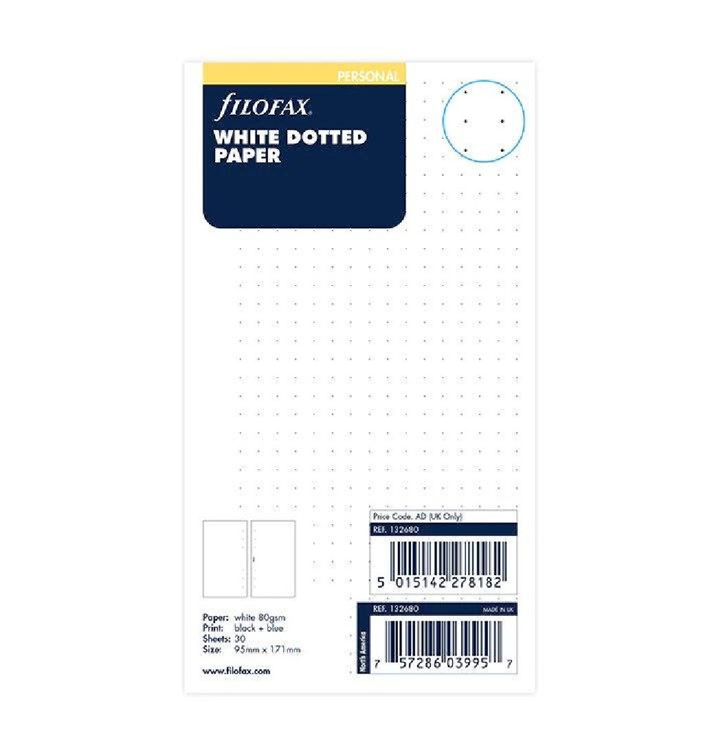 Filofax refill personal white dotted paper 132680.