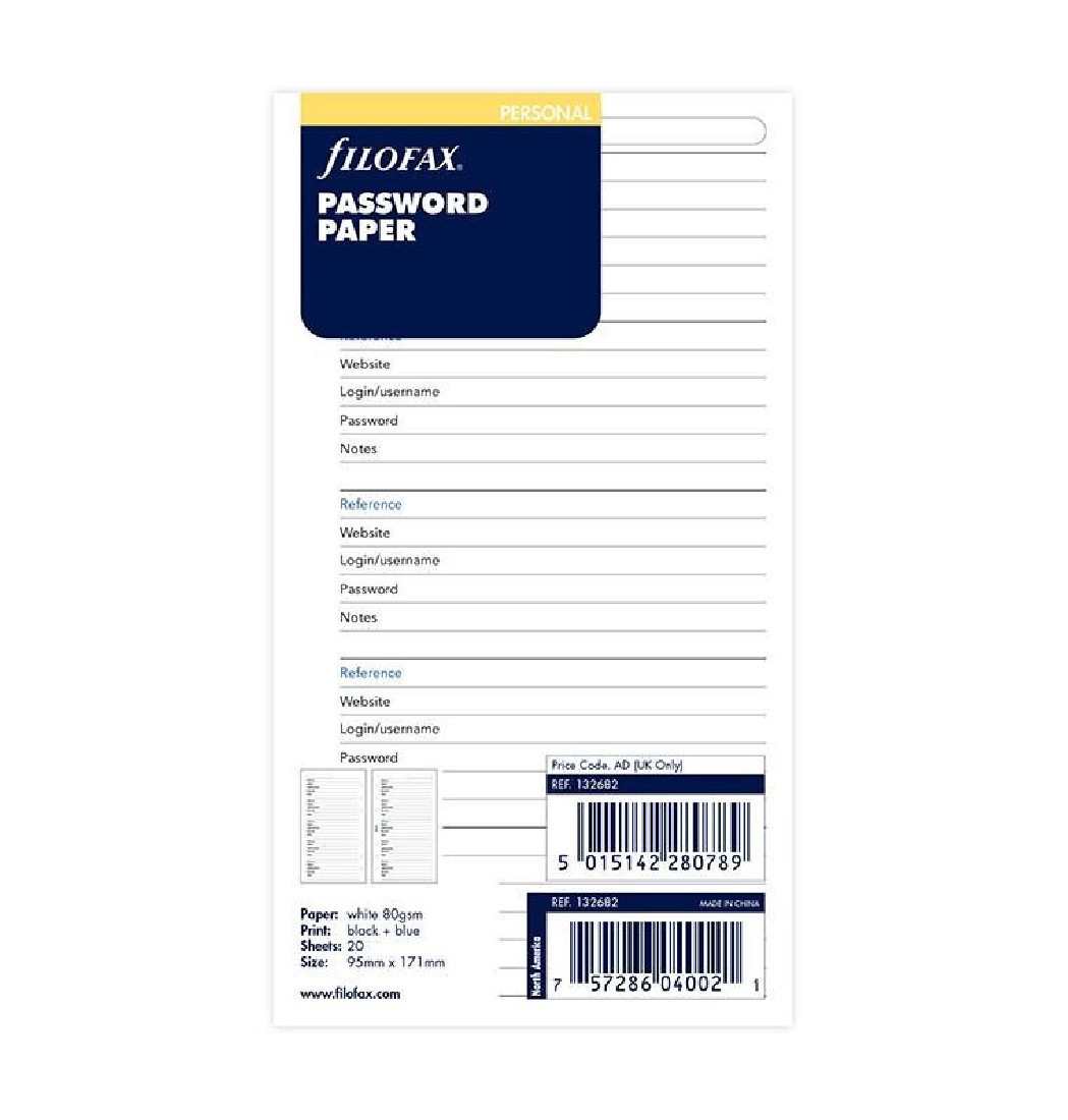 Refill Password Paper Personal 132682 Filofax
