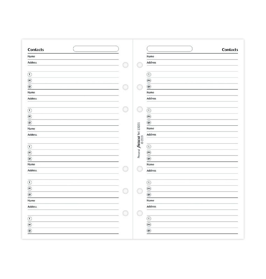 Filofax Contacts Refill - Personal 130201 FX