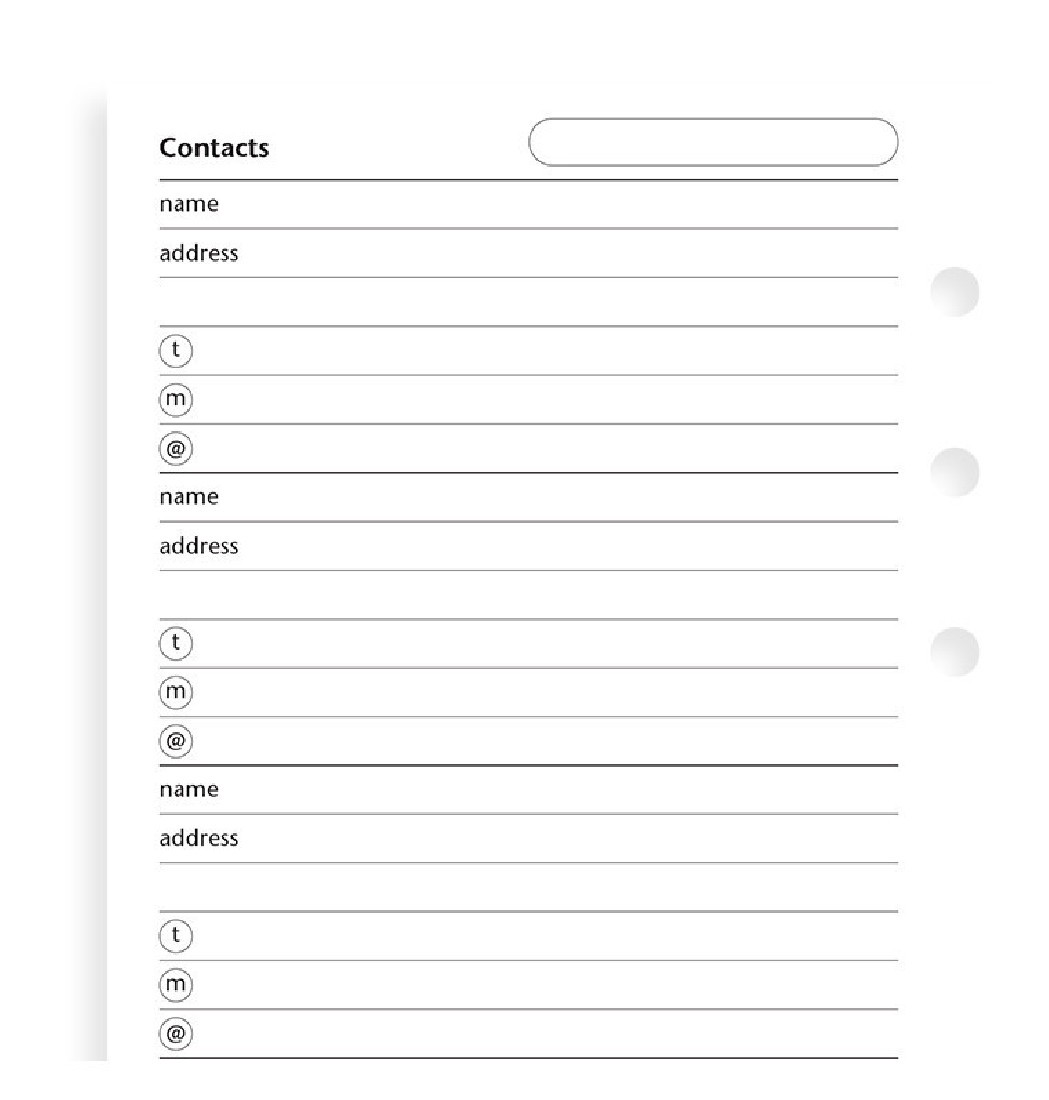Filofax Contacts Refill - Personal 130201 FX