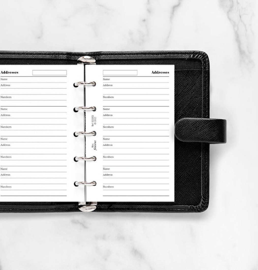 Name, Address And Telephone Number Refill - Mini 510201 Filofax