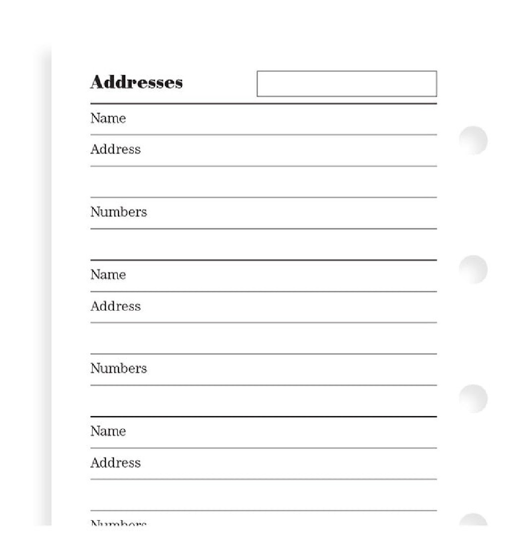 Name, Address And Telephone Number Refill - Mini 510201 Filofax
