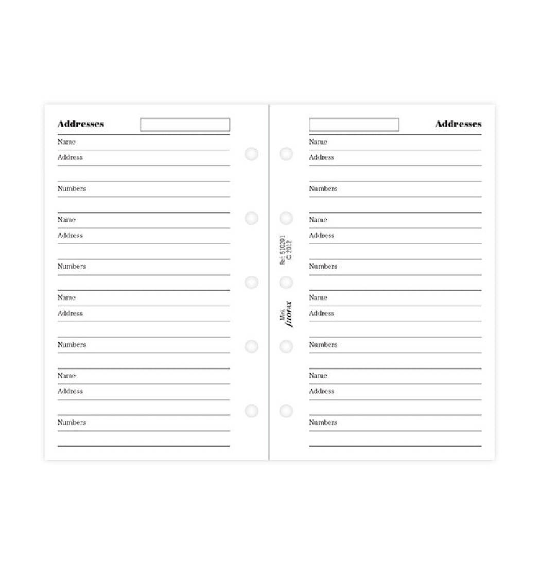 Name, Address And Telephone Number Refill - Mini 510201 Filofax
