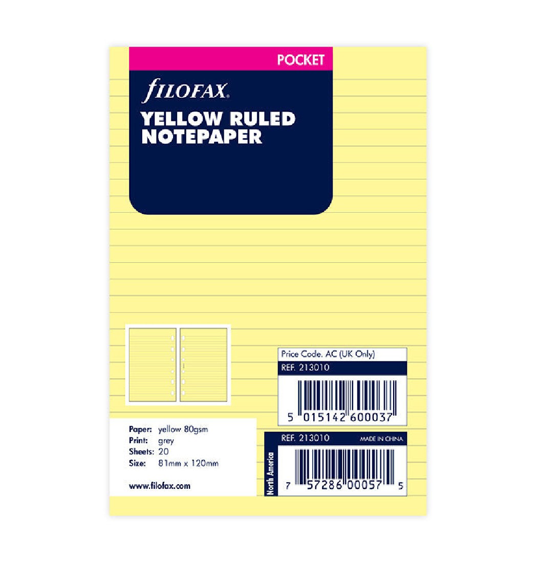 Refill Pocket Yellow Ruled Notepaper 213010 Filofax