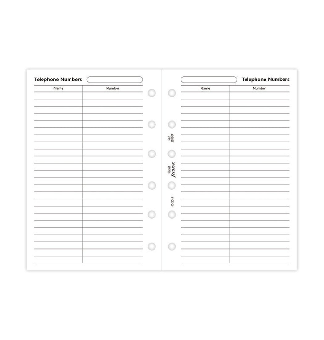 Filofax Refill Pocket Name and Telephone Number  210207