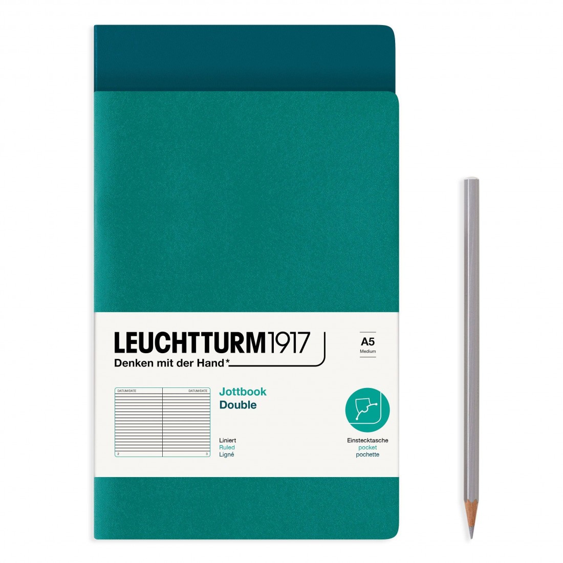 Leuchtturm 1917 Jottbook Double A5 Emerald and Pacific Green, Ruled