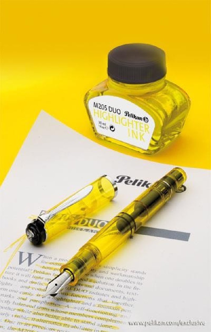 Pelikan M205 Duo Yellow Highlighter & Fountain Pen double broad nib