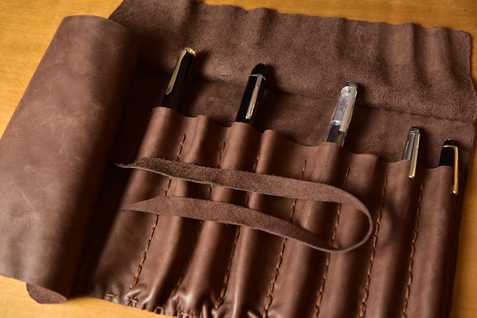 Premium Leather Roll Pen Case for 9 Pens TMW