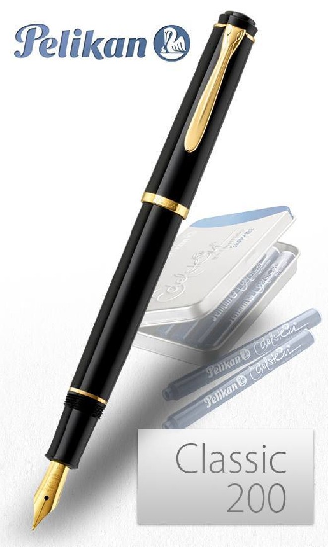 Pelikan P200 Classic Black with cartridges fountain pen