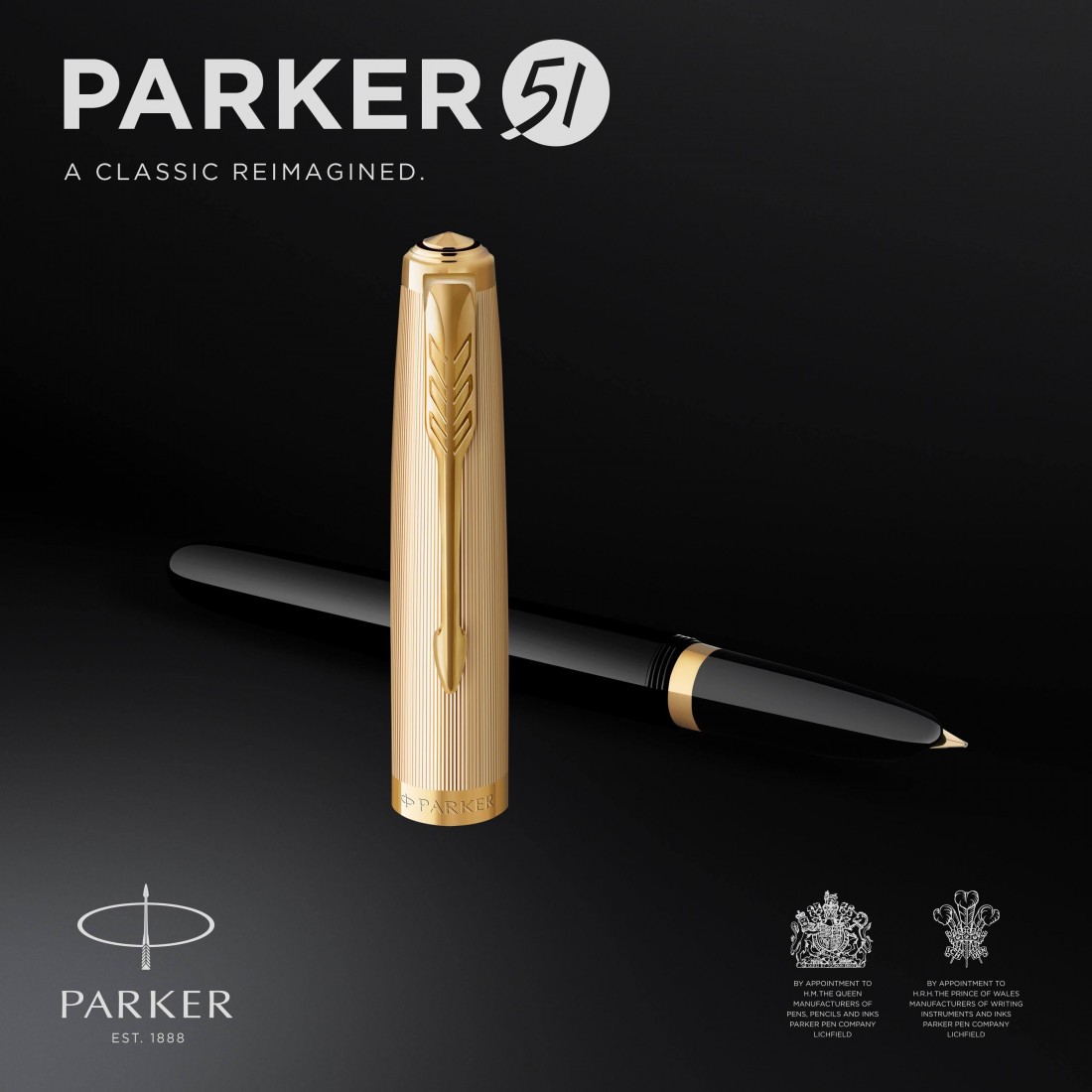 PARKER 51 DELUXE BLACK RESIN GOLD TRIM FOUNTAIN PEN - 18K SOLID GOLD  NIB