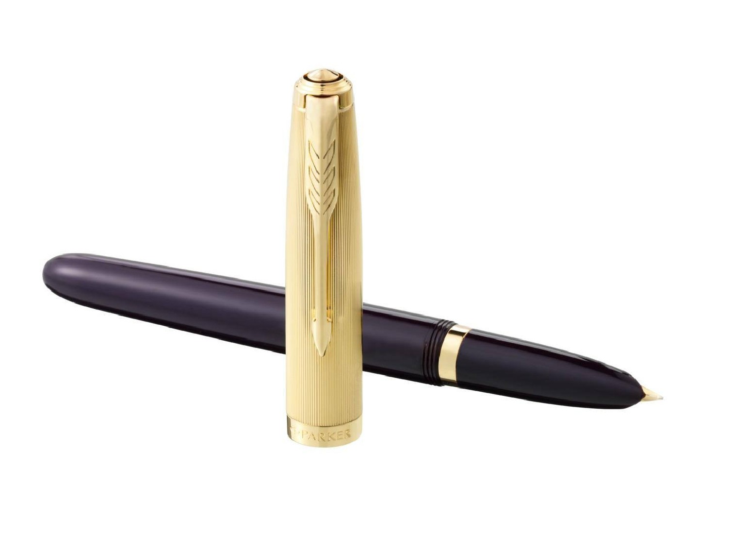 PARKER 51 DELUXE PLUM RESIN GOLD TRIM FOUNTAIN PEN - 18K SOLID GOLD  NIB