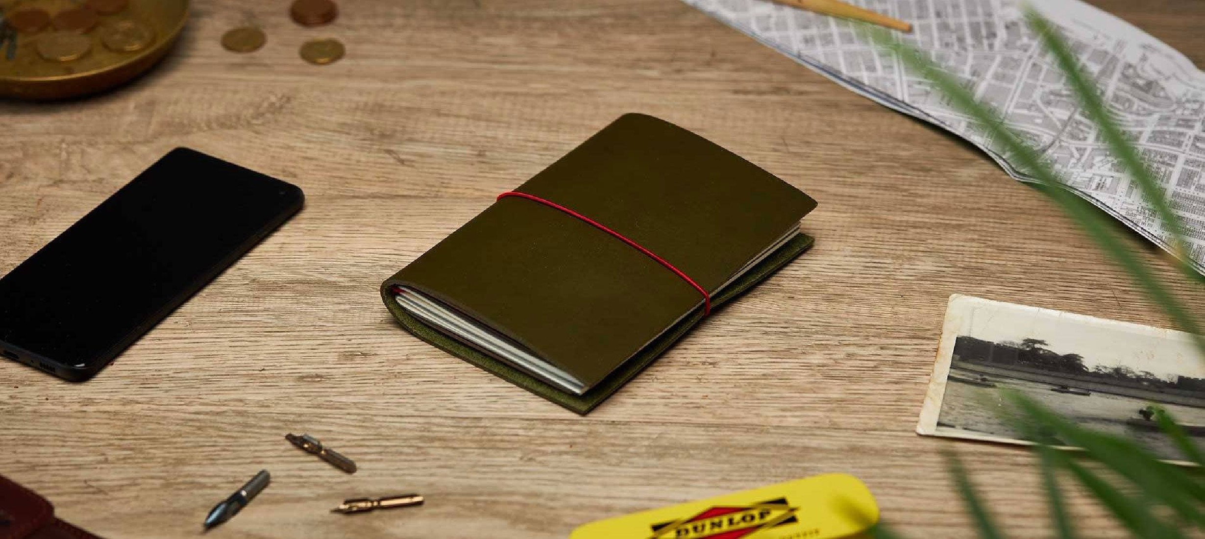 Paper Republic grand voyageur  pocket olive green leather journal