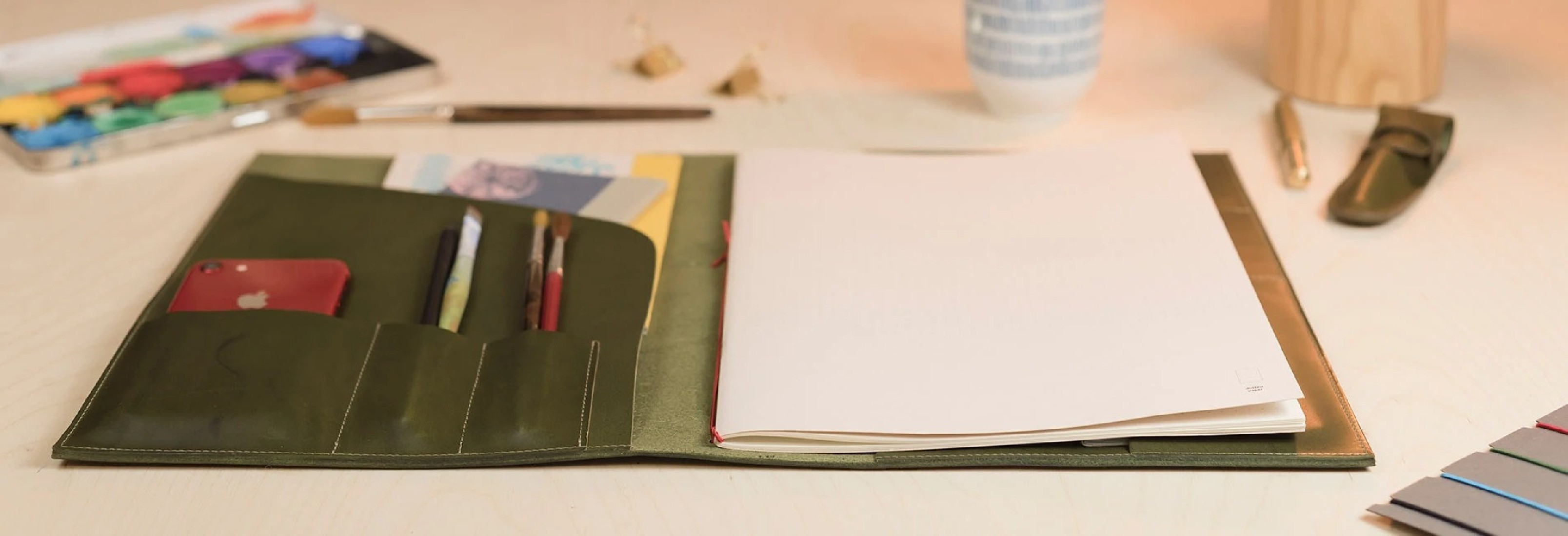 Paper Republic A4 Leather Portfolio Olive Green