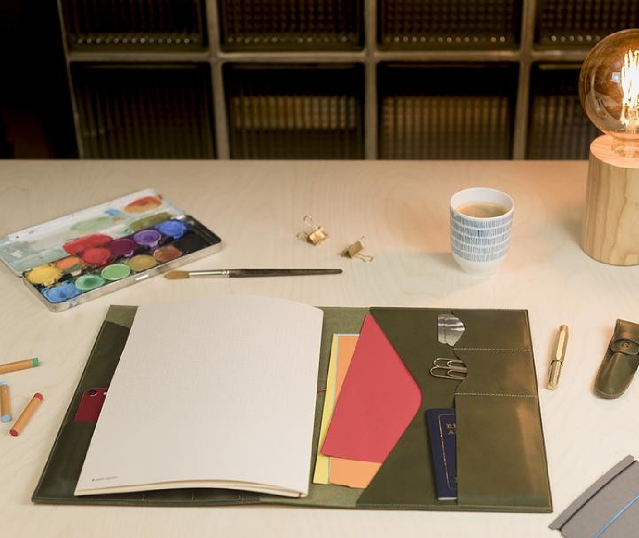 Paper Republic A4 Leather Portfolio Olive Green