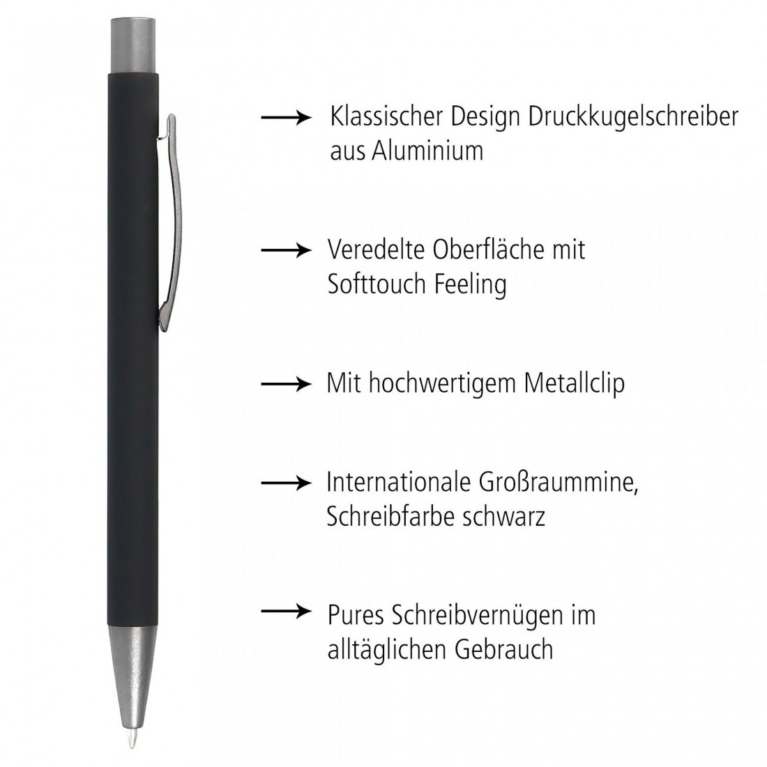 Retractable Ballpen Soft Metal 92318 pure black ONLINE
