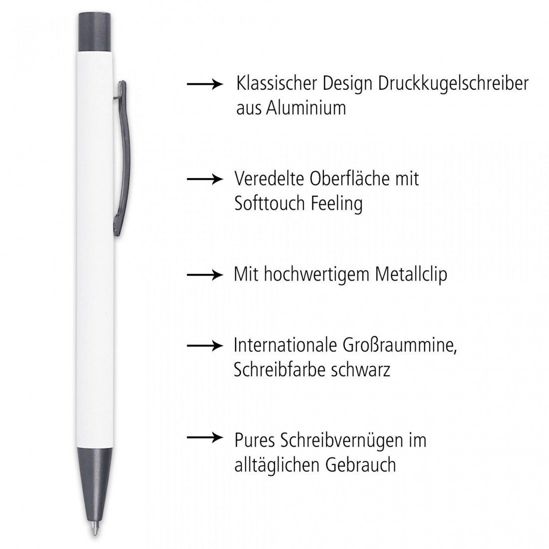 Retractable Ballpen Soft Metal 92318 pure white ONLINE