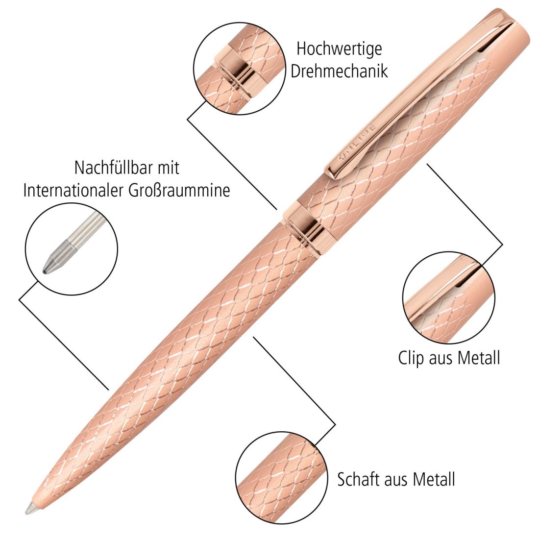 ONLINE Eleganza Fountain Pen and Ballpen Gift Set Diamond 34667 Rosegold