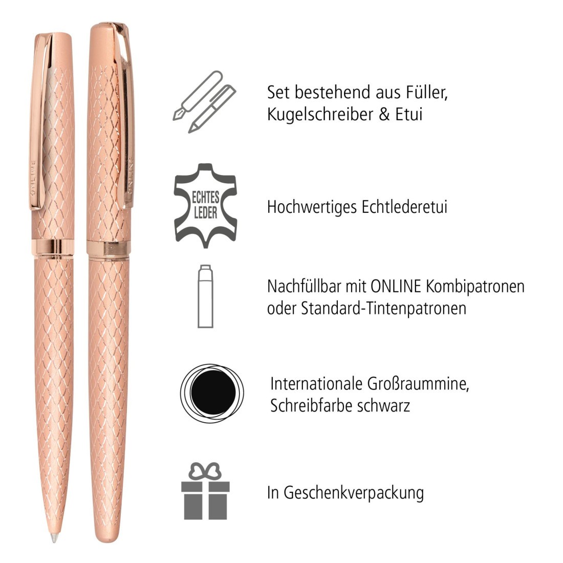 ONLINE Eleganza Fountain Pen and Ballpen Gift Set Diamond 34667 Rosegold