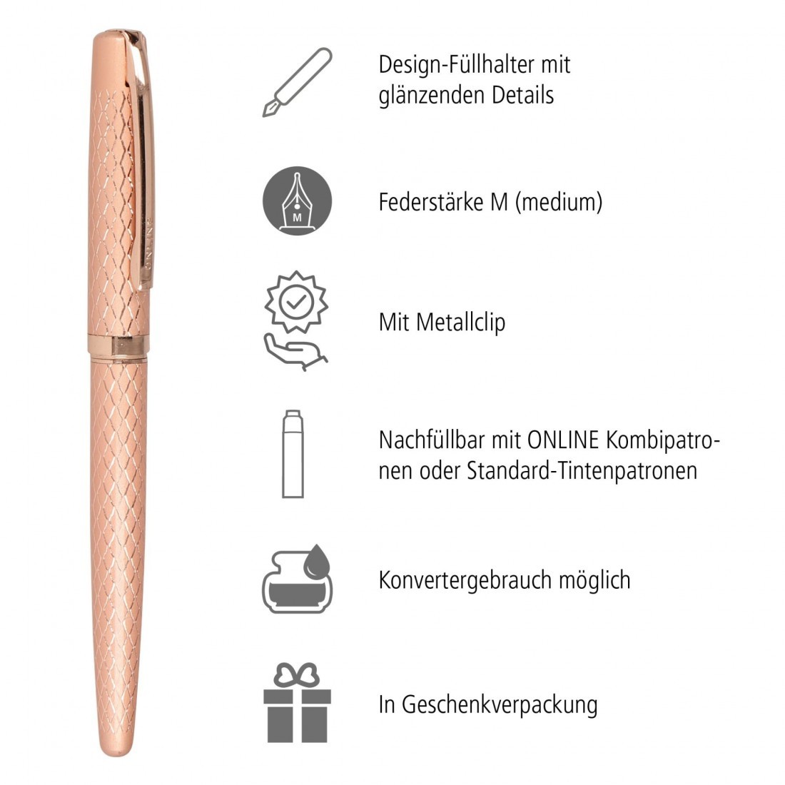 Fountain Pen Eleganza Diamond Rosegold Online 34661