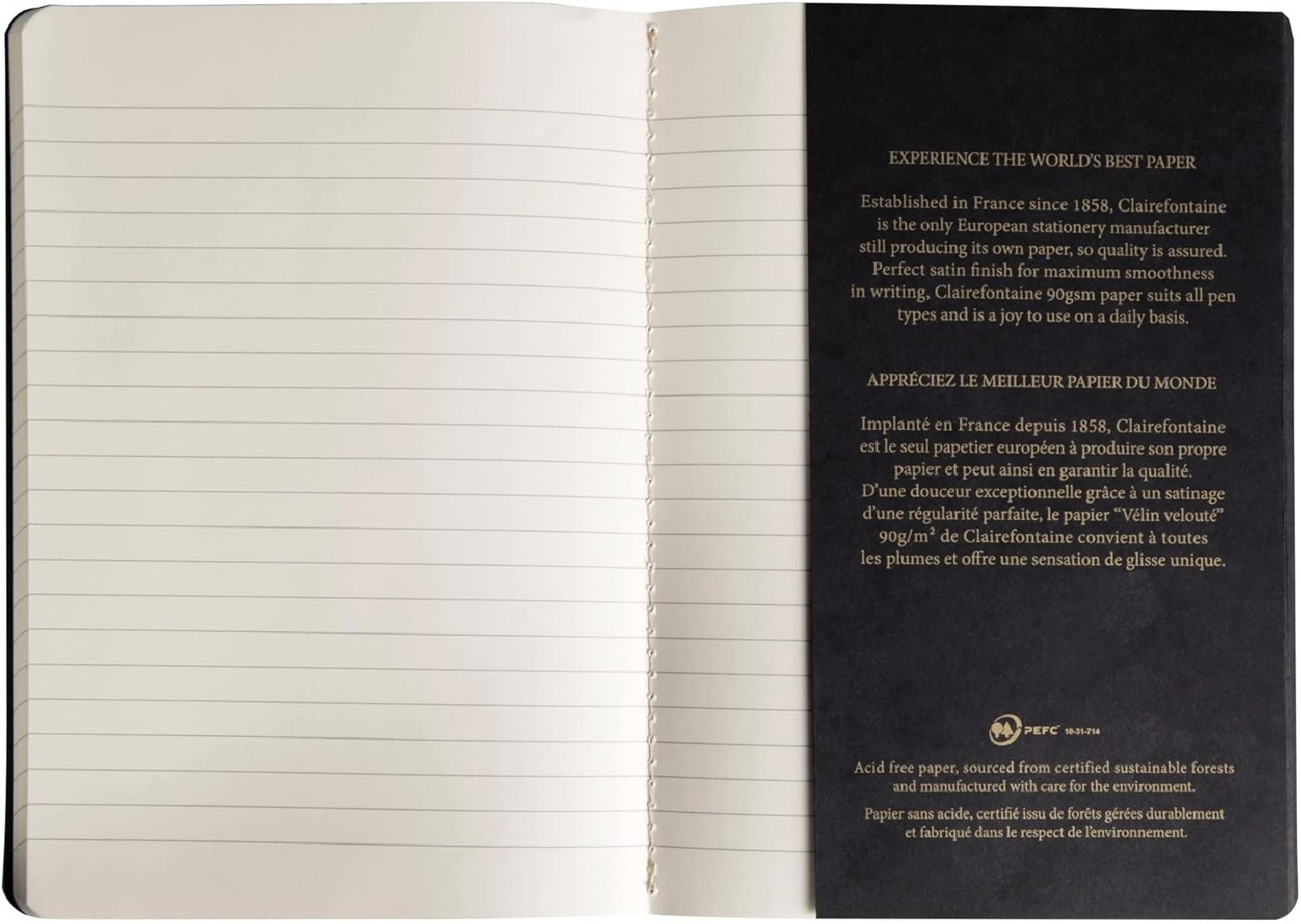 Clairefontaine Rhodia 102536C, A quilted notebook sewn with Flying Spirit thread, 96 ivory pages 14.8x21 cm, 90g lined, black glossy card cover