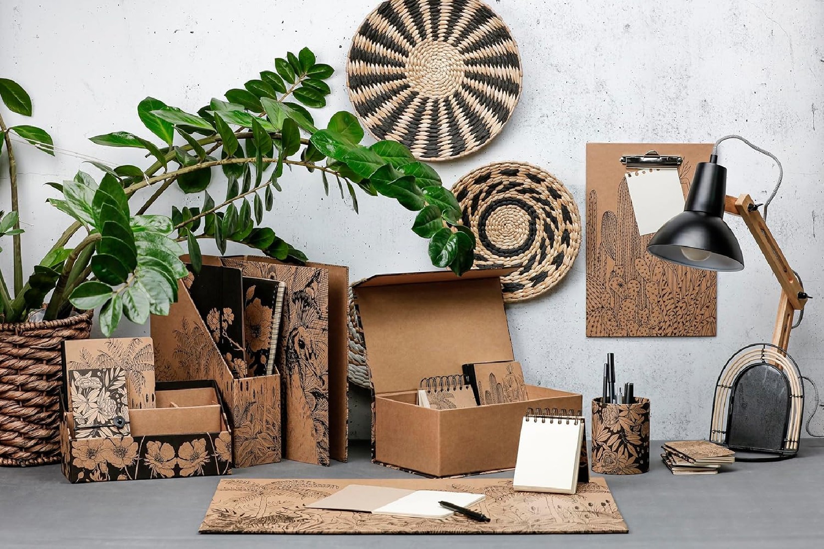 Clairefontaine Rhodia 116037C - A Sewn Notebook with Nature Patterns on Kraft Cover - A5 14.8x21 cm 64 Lined Pages 90g Ivory Paper - Le Cerisier Blanc Collection