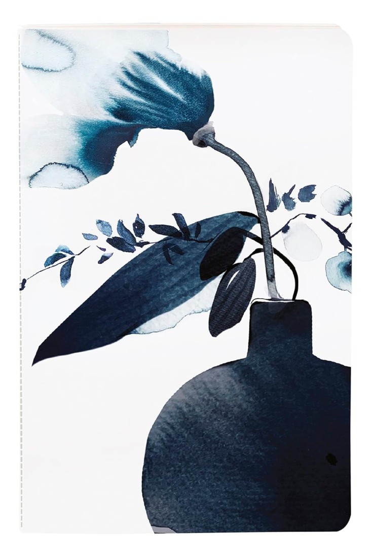 Clairefontaine Rhodia 115925C, Wire Stitched Notebook Floral Pattern, 11x17 cm 64 Lined Pages 90g White Paper - Inkebana Collection