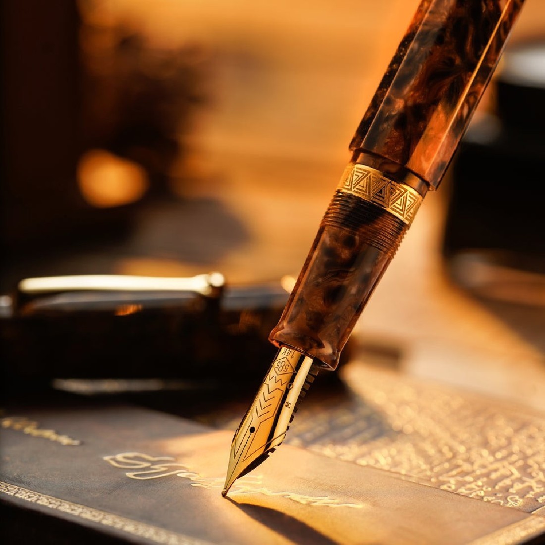 Omas Paragon Blue Saffron Gold Trim Fountain Pen