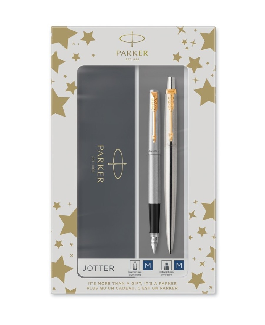 Parker Jotter Stainless Steel GT Set Best Value Fountain Pen and Ballpen
