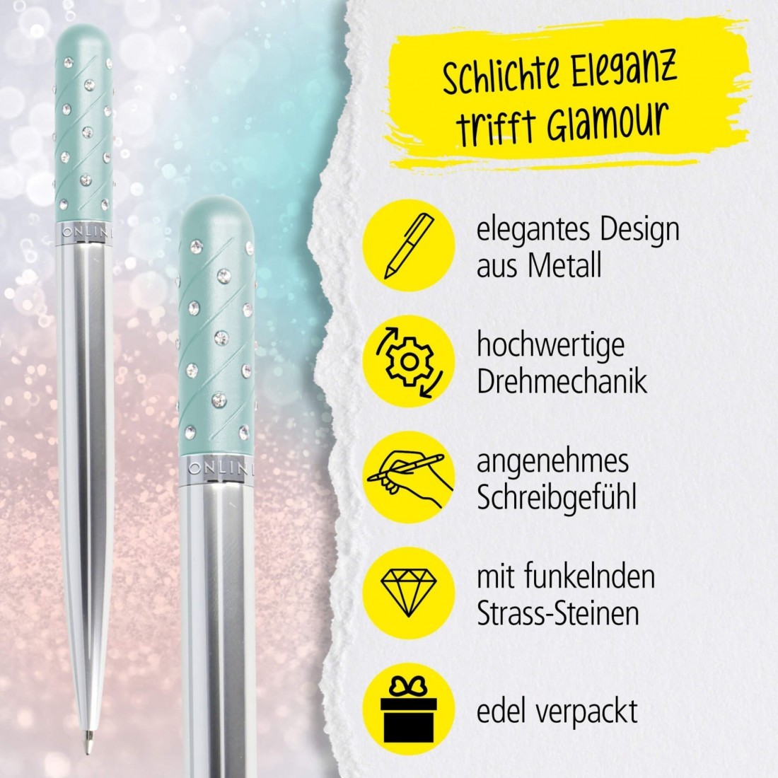 Online Ballpen Crystal Pen Turquoise, metal, in gift box 37079