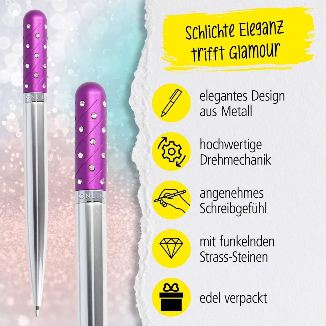 Online Ballpen Crystal Pen Purple, metal, in gift box 37078