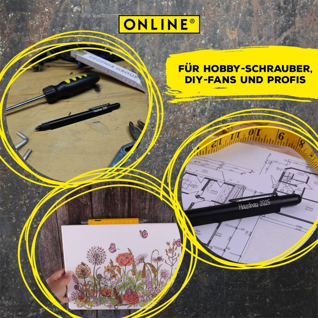 Online Multifunction pen 6 in 1, ballpen and tool, Yellow, 70170