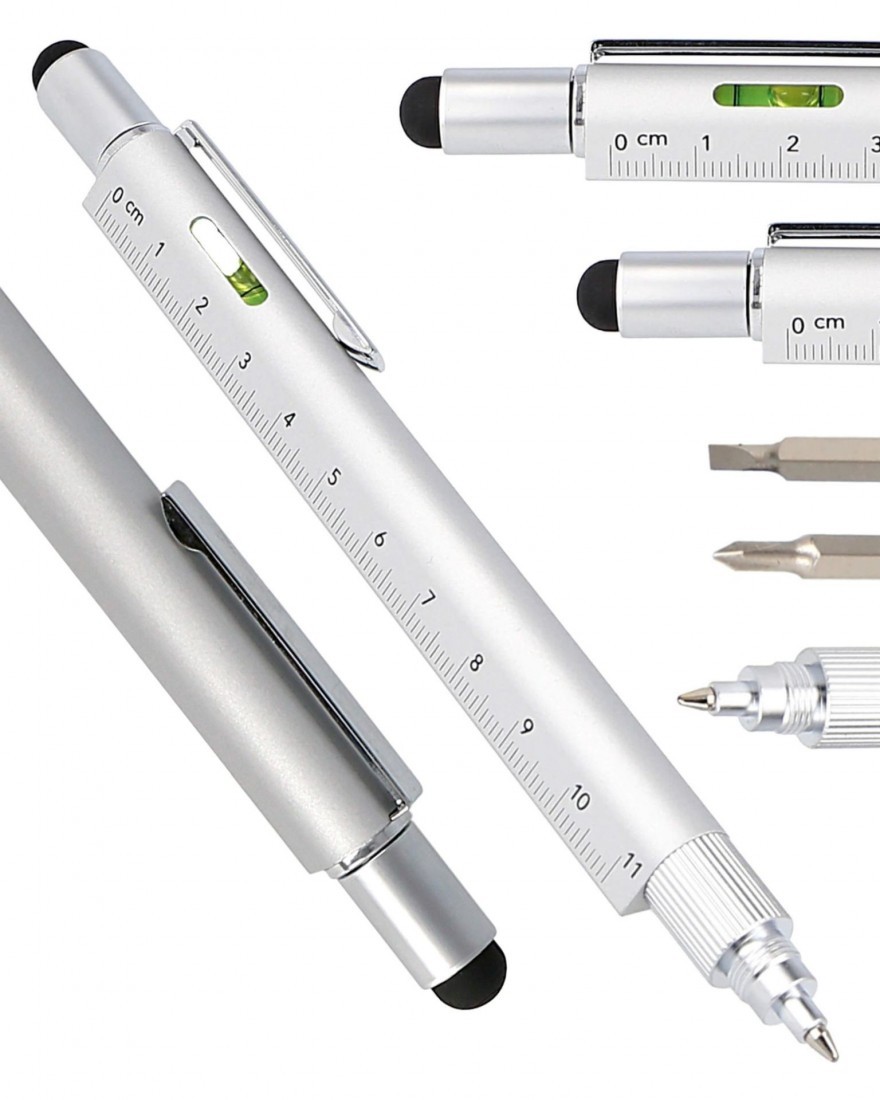 Online Multifunction pen 6 in 1, ballpen and tool, Silver, 70172
