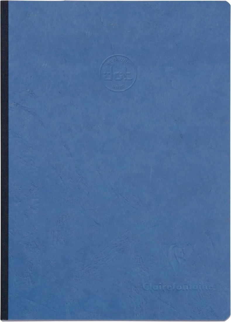 Clairefontaine 795434C Stitched Canvas Back Notebook - Blue - A5 14.8 x 21 cm 192 Pages DOTTED Light Paper 90g Gloss Leather Grain - Age Bag Collection