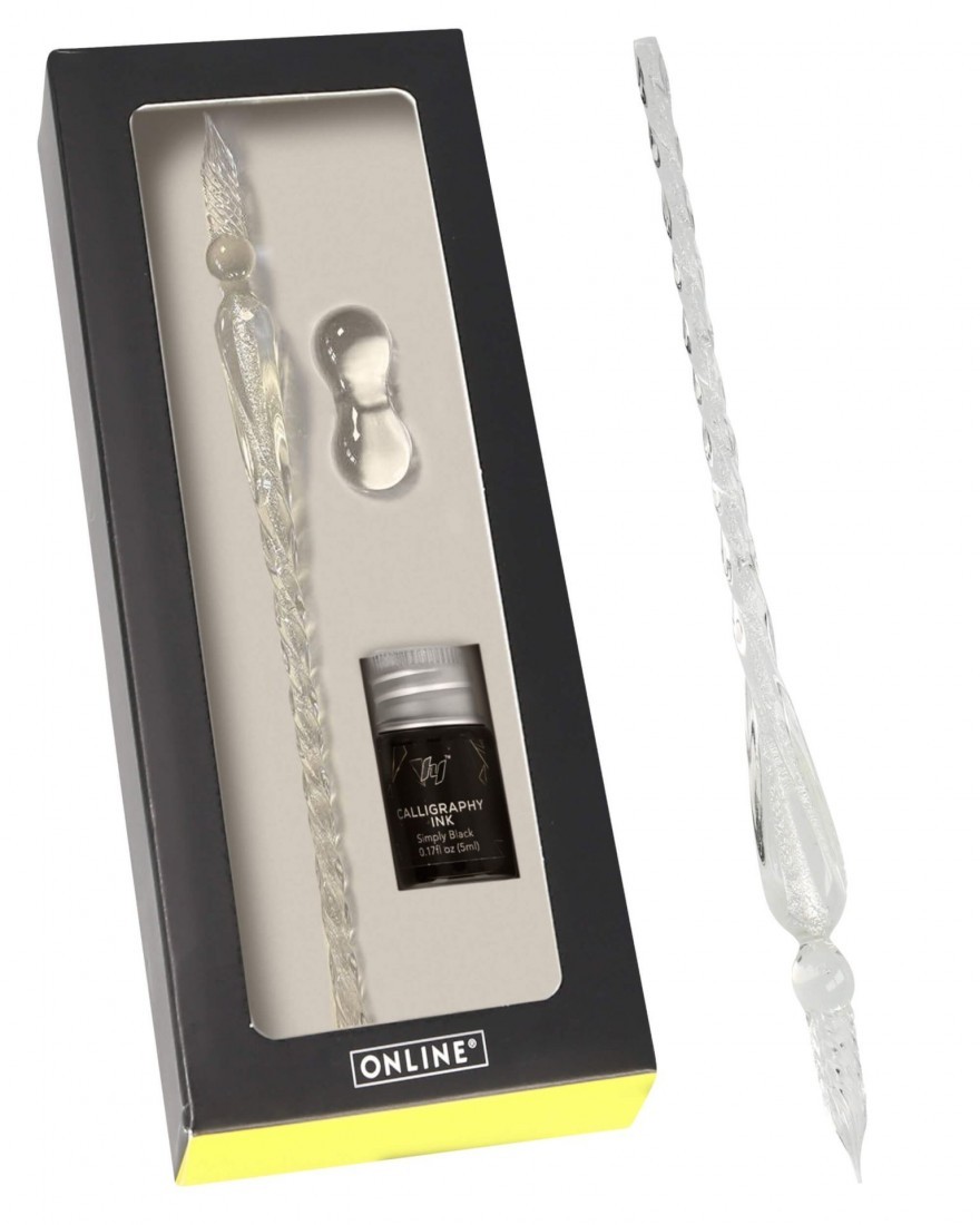 Online glass pen with storage glass block and 7ml black ink 17133