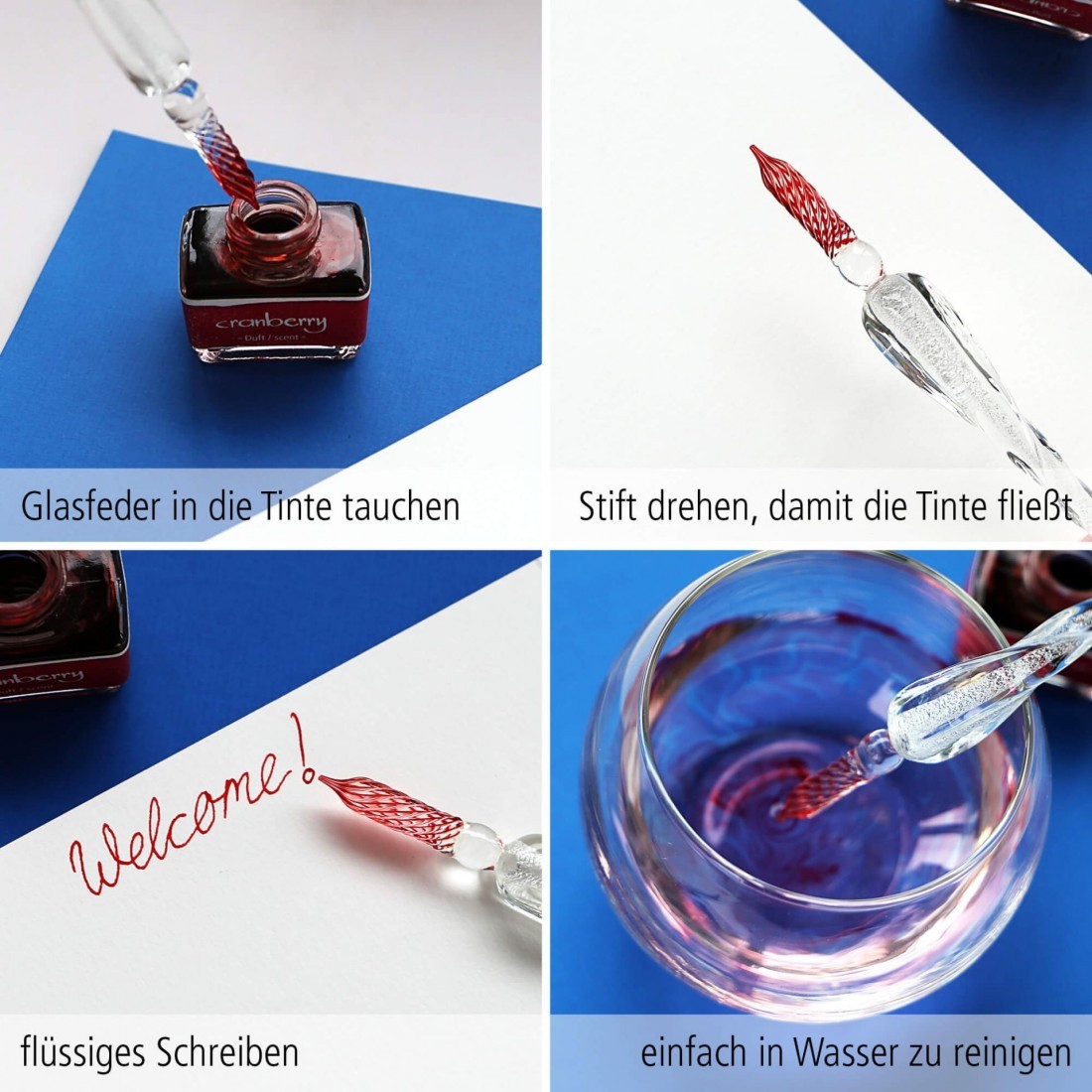 Online glass pen with storage glass block and 7ml black ink 17133