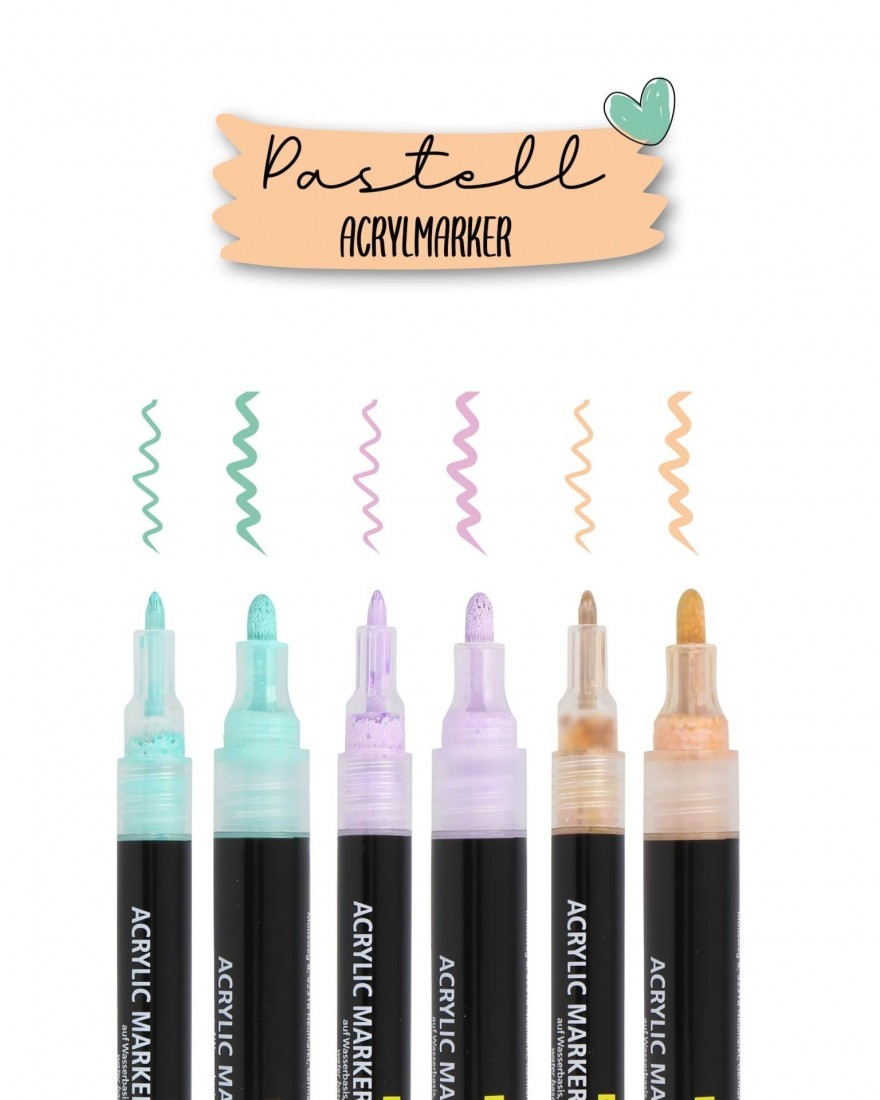 Online Pastel Lettering Set with Acryl Marker 0,7 mm and 3 mm, 6 pens 18519