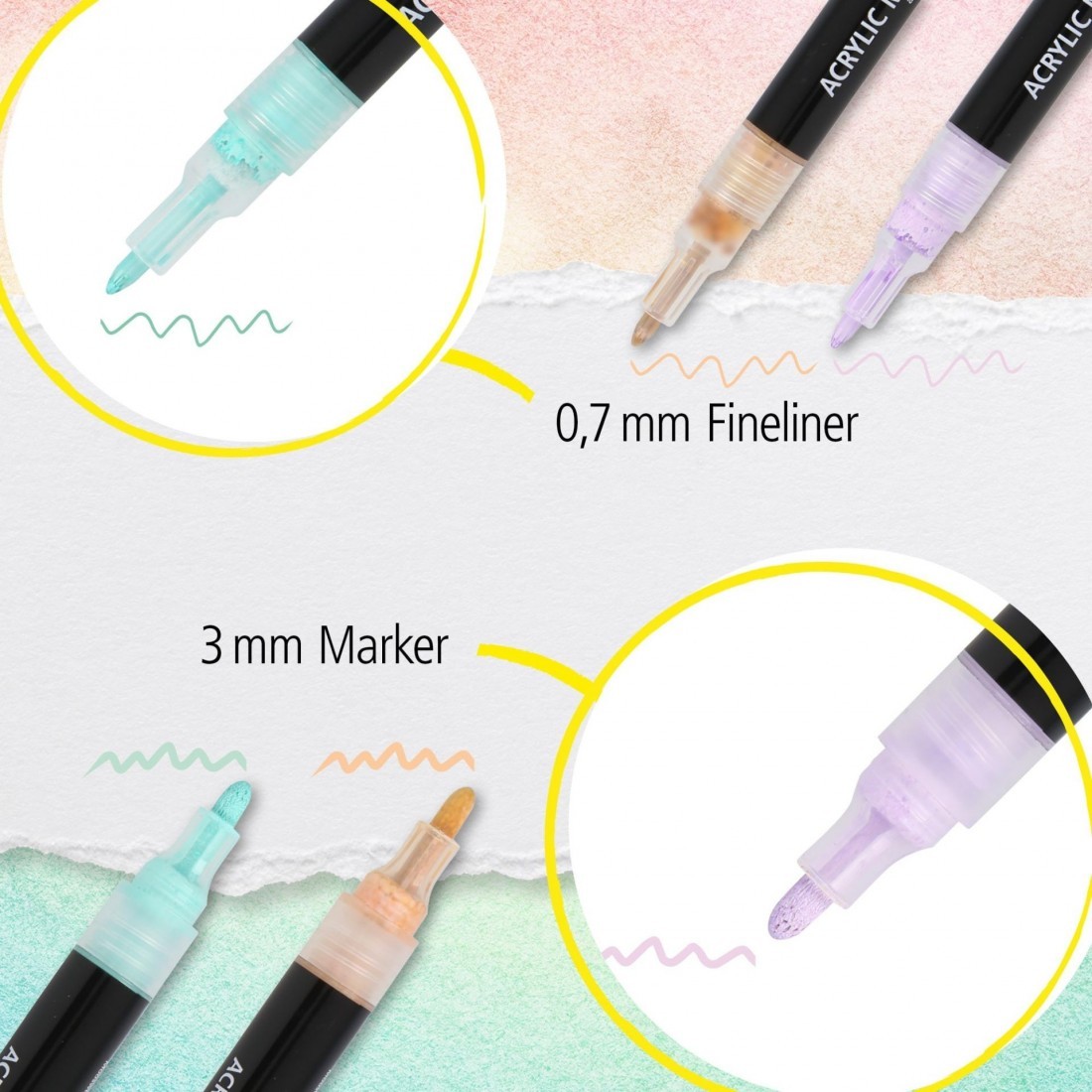 Online Pastel Lettering Set with Acryl Marker 0,7 mm and 3 mm, 6 pens 18519