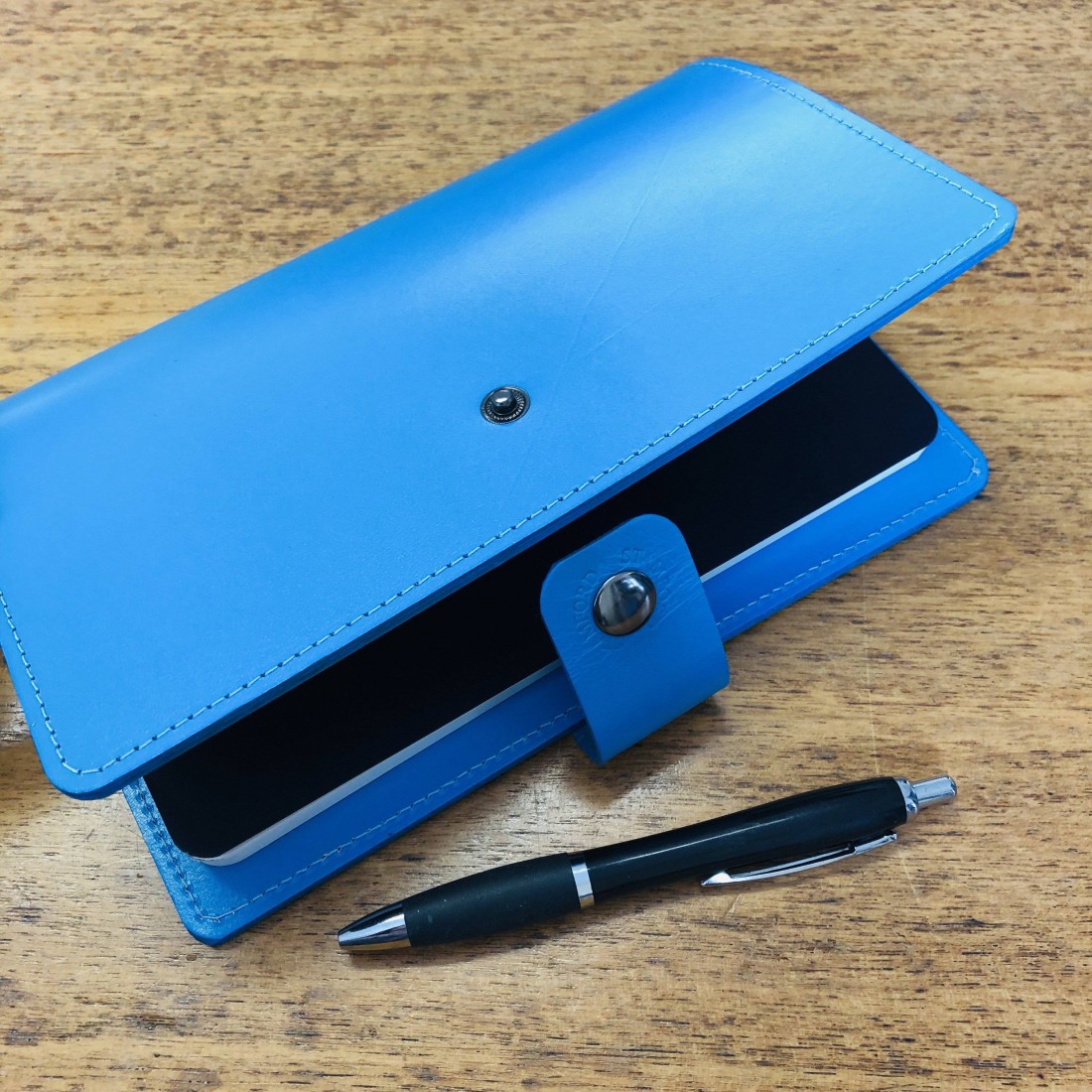 The Burghley Refillable Leather Journal Bright Blue medium 15x23 Stamford