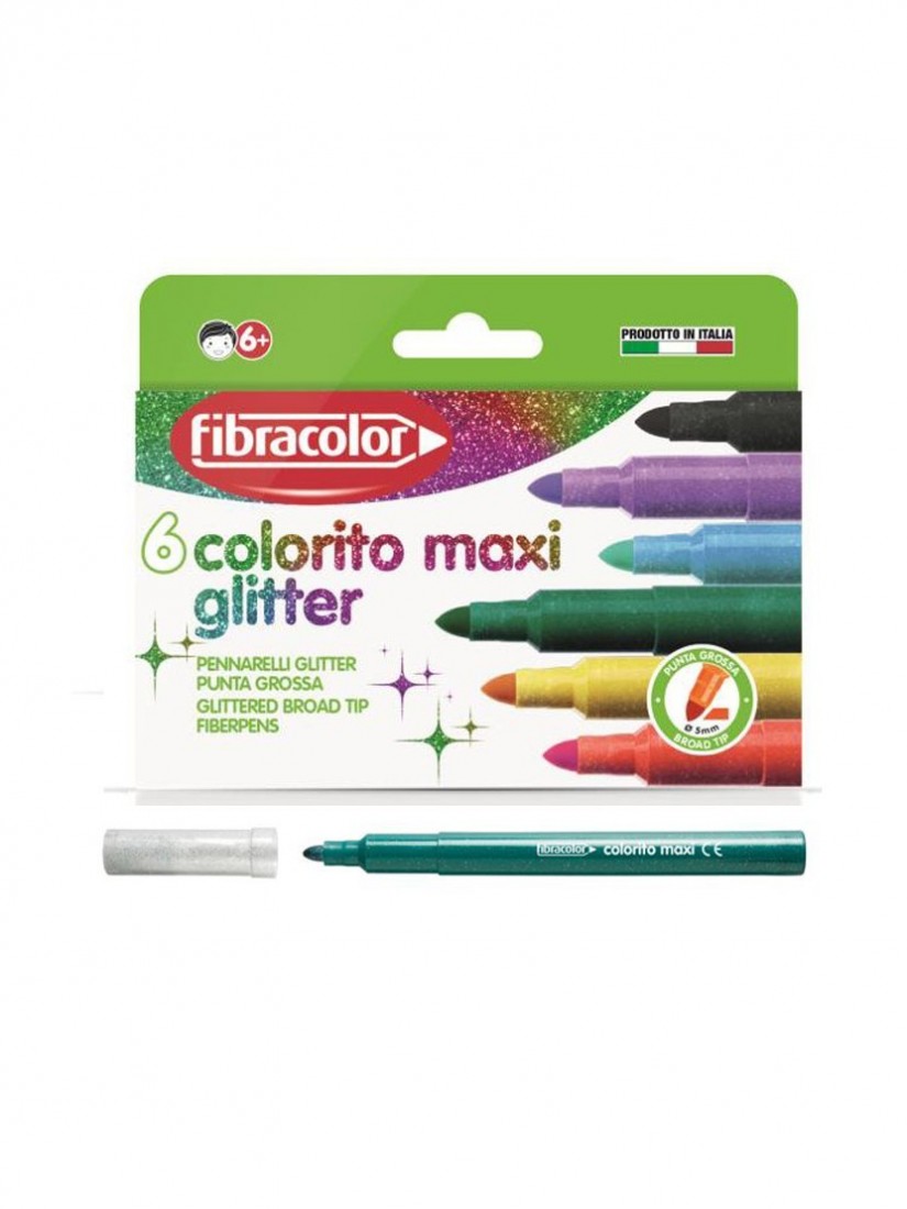Μαρκαδόροι Colorito Maxi Glitter 6 χρωμάτων 5mm Fibracolor