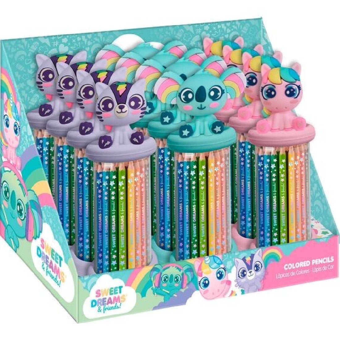 Box with 3D topper 12 coloured pencils KL11631 Sweet Dreams & Friends.